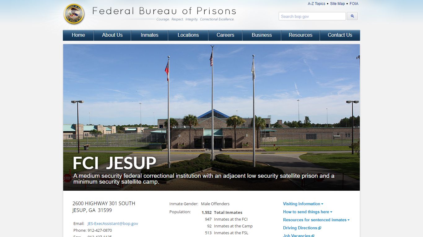 FCI Jesup - BOP: Federal Bureau of Prisons Web Site
