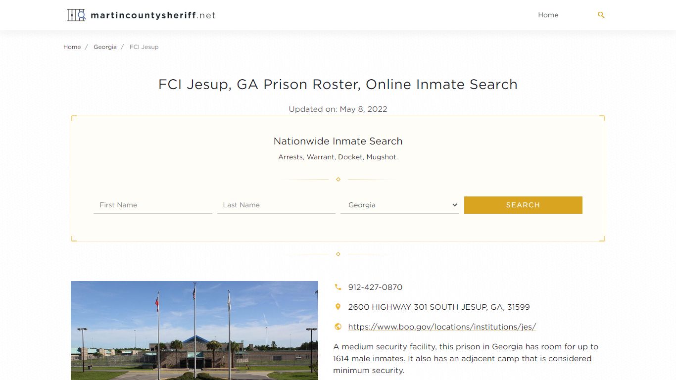 FCI Jesup, GA Prison Roster, Online Inmate Search, Booking ...